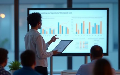 Persona presentando un informe con gráficos
